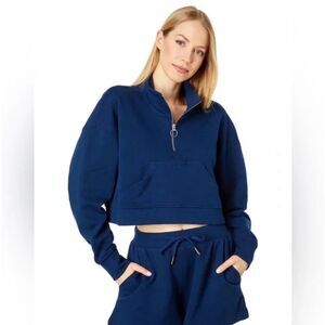 WeWoreWhat Half Zip Cropped Terry Pullover in Dress Blue Size Small NWT